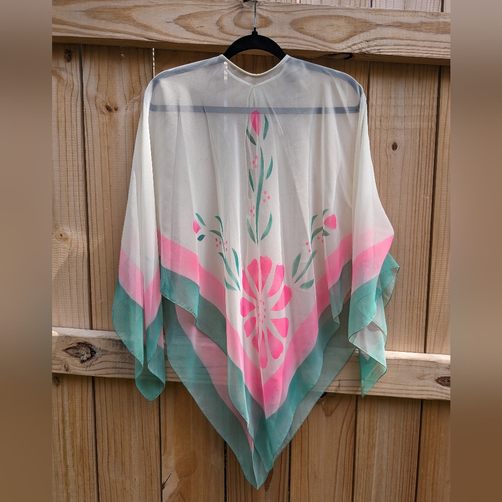 Vintage Floral Printed Chiffon Scarf Poncho